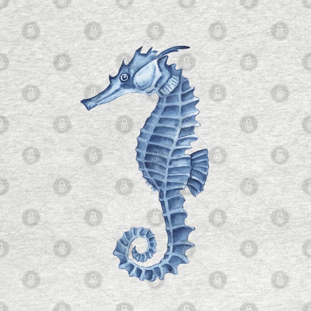 Blue watercolor seahorse. by InnaPatiutko